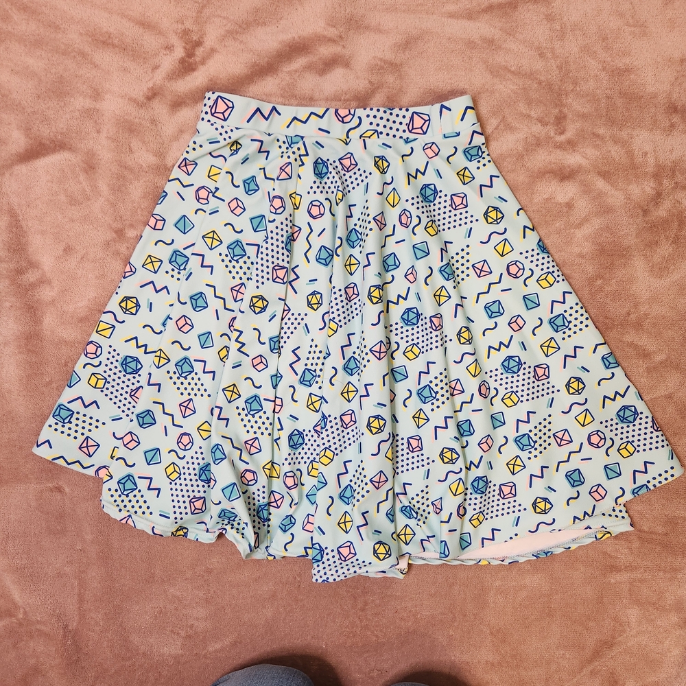 Paola's Pixels Womens 90's Dice Skater Skirt Blue Pink Yellow Mini Cute Small
